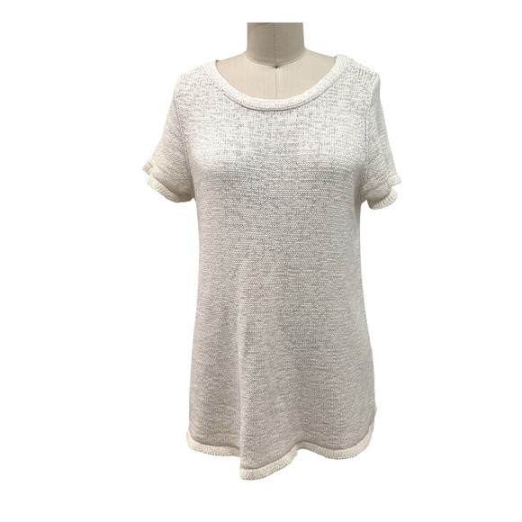 Eileen Fisher Cream Round Neck Short Sleeve Organic Cotton Blend Sweater… - Picture 1 of 7